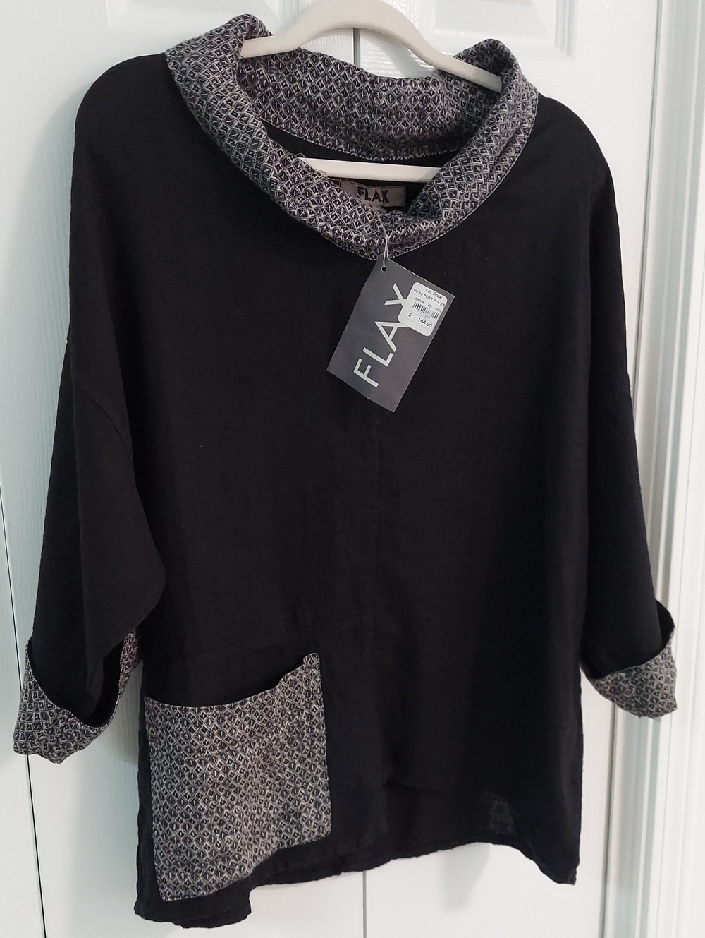 FLAX Tunic, NEW! 100% Linen, Black, Roomy, Oversized, Coastal